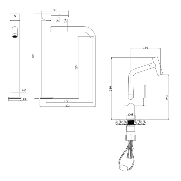 SWISS AQUA TECHNOLOGIES - Aurum set mitigeur lavabo + mitigeur cuisine Ceramia Timeless acier inoxydable, douchette extractible, or rose (SATBA285BCRG) - large