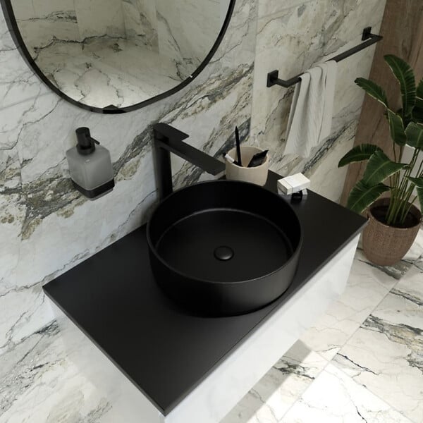 SWISS AQUA TECHNOLOGIES - Swiss Aqua Technologies set mitigeur lavabo XL + mitigeur cuisine avec douchette extractible 2 jets, noir mat (SATBSBW285C) - large