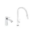 SWISS AQUA TECHNOLOGIES - set mitigeur lavabo avec bec cascade + mitigeur cuisine, douchette extractible et bras pivotant, chrome (SATINFBSDBS271) - vignette