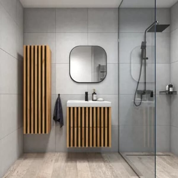 SWISS AQUA TECHNOLOGIES - Delano 60x56x45 cm meuble de salle de bain mural sous lavabo, chêne mat (DELANO60ZDBU) - large