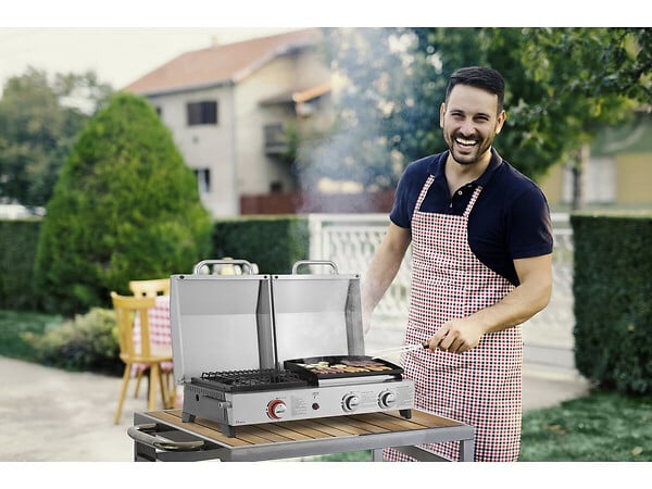 HABITAT ET JARDIN - Plancha barbecue à gaz avec grille et plancha "Flamo" - 3 bruleurs - Gris - large