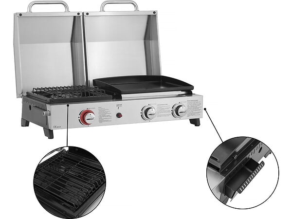 HABITAT ET JARDIN - Plancha barbecue à gaz avec grille et plancha "Flamo" - 3 bruleurs - Gris - large