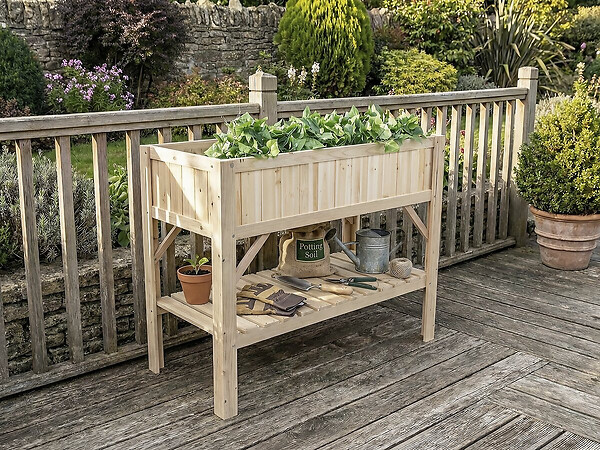 HABITAT ET JARDIN - Carré potager en bois sur pieds "Magnolia" - 115 x 57 x 90 cm - Beige - large