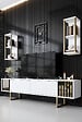 HABITAT ET JARDIN - Meuble TV en bois "Gold Line" - 180 x 30 x 48 cm - BlancNoir - vignette