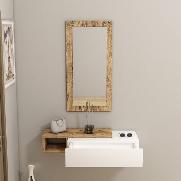 HABITAT ET JARDIN - Console avec miroir en bois "Vien " - 82 x 29 x 15 cm - Blanc - large