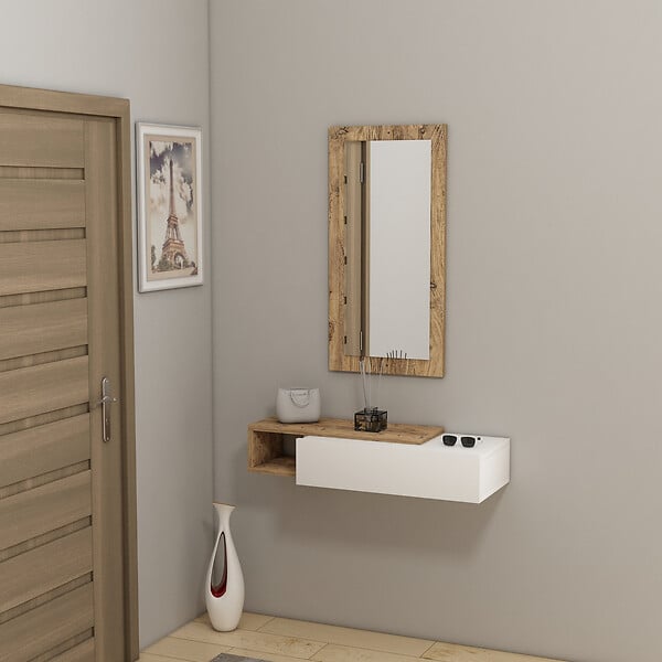 HABITAT ET JARDIN - Console avec miroir en bois "Vien " - 82 x 29 x 15 cm - Blanc - large