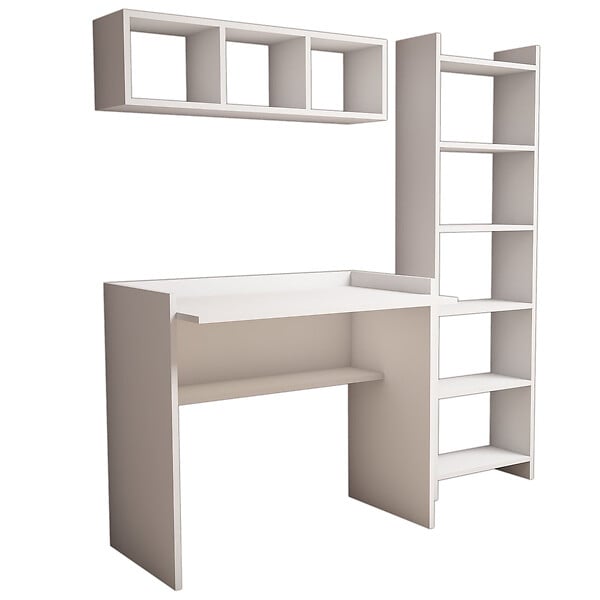 HABITAT ET JARDIN - Bureau d'étude avec bibliothèque et étagère murale en bois "Matilda" - 90 x 58 x 80 cm - Blanc - large