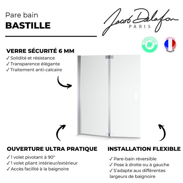 JACOB DELAFON - Pare-bain Bastille chromé - large