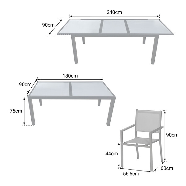 HAPPY GARDEN - Salon de jardin FIRENZE extensible en textilène gris 8 places - aluminium anthracite - large