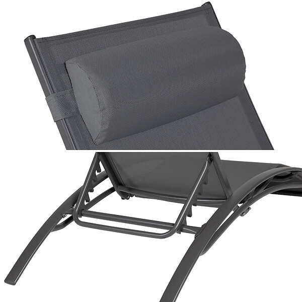 HAPPY GARDEN - Lot de 2 transats GALAPAGOS en textilène gris - aluminium gris anthracite - large