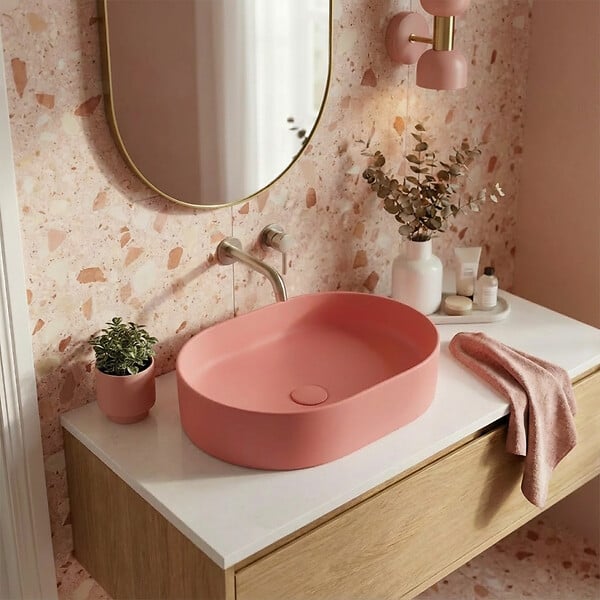CERAMIA - Ceramia Vasque à poser ovale 50 x 36,5 x 12 cm sans trop-plein rose mat PixL (CEPX5037PM) - large