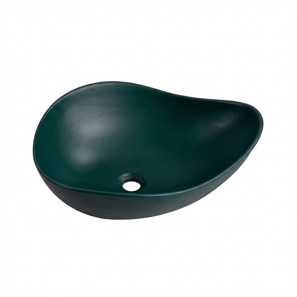 CERAMIA - Vasque à poser design asymétrique 50,5 x 38 x 19 cm sans trop-plein vert mat PixL (CEPX5038GEM) - large