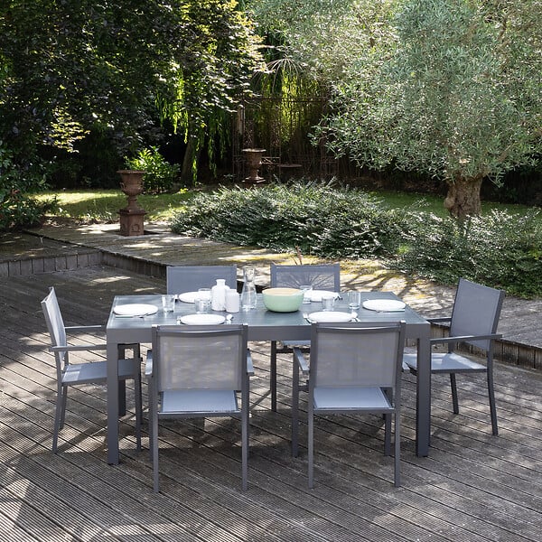 HAPPY GARDEN - Salon de jardin extensible 10 places de 180/300cm en textilène gris - aluminium anthracite VENEZIA - large