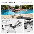 TECTAKE - Chaise longue pliable réglable bain de soleil gris clair avec appui-tête rembourré et tablette acier - vignette