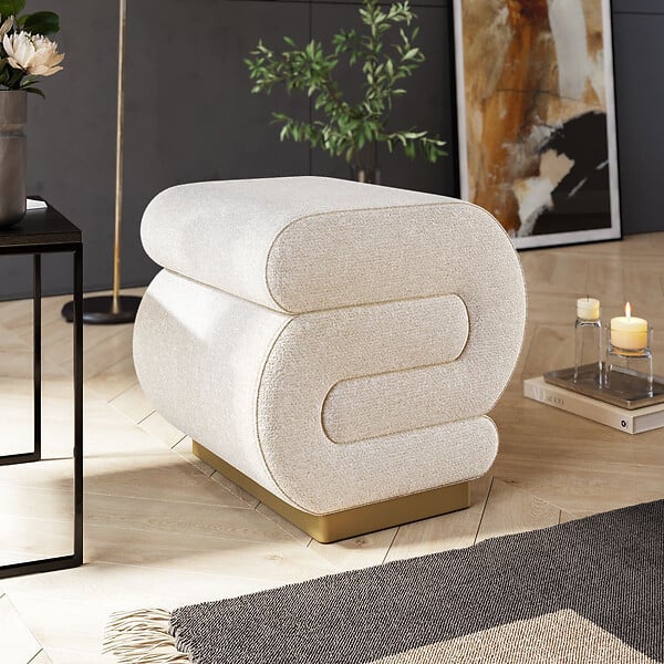 HABITAT ET JARDIN - Pouf en bois "Sally" 40 x 42 x 42 cm - Crème - large