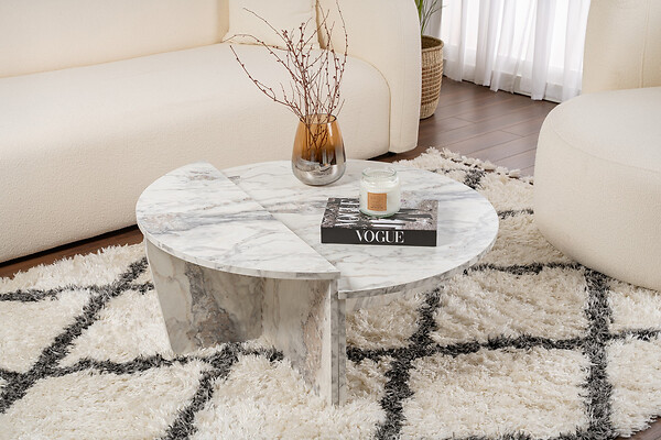 HABITAT ET JARDIN - Table basse en bois "Orion" 90 x 60 x 30 cm - Marbre de Freesia - large