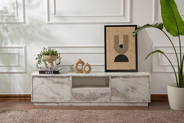 HABITAT ET JARDIN - Meuble TV en bois "Vanguard" 160 x 30 x 42 cm - Marbre de Freesia - large