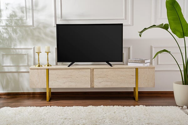 HABITAT ET JARDIN - Meuble TV en bois "Serenity" 180 x 30 x 50 cm - Travertin - large
