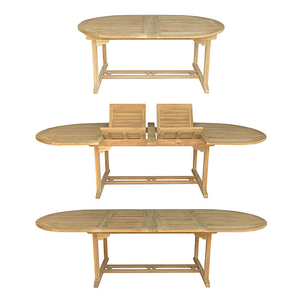 HAPPY GARDEN - Salon de jardin en teck LOMBOK - table ovale extensible - 10 places - large
