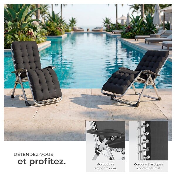 TECTAKE - Chaise longue pliable CLOUD réglable en continu noir - large
