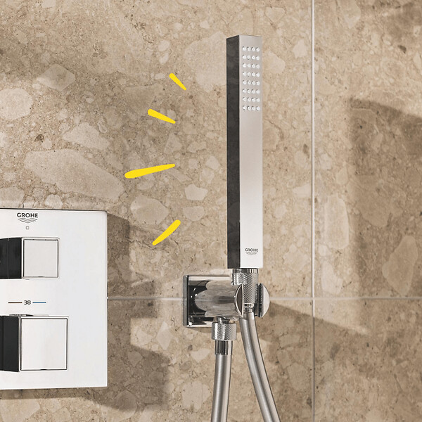GROHE - Douchette 1 jet Vitalio Joy Cube Stick chromé avec flexible 150 et support carré - large