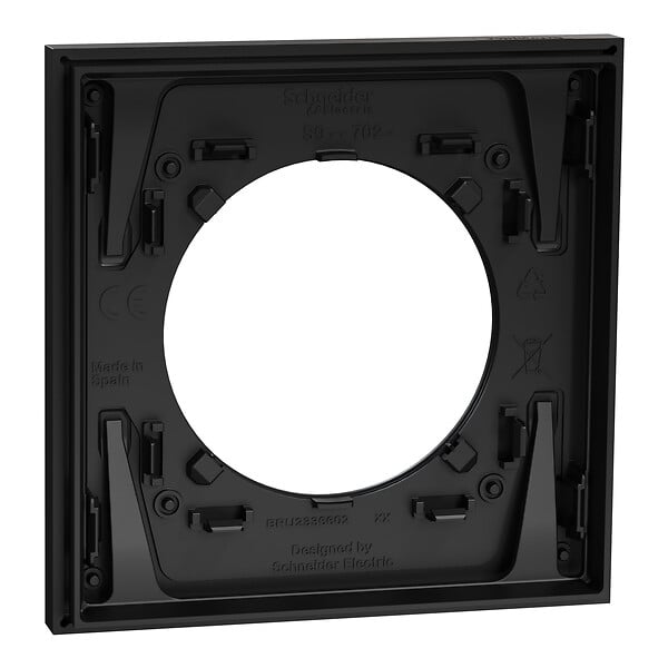 SCHNEIDER - Plaque métal 1 poste effet Perle Noire support noir, Odace - large