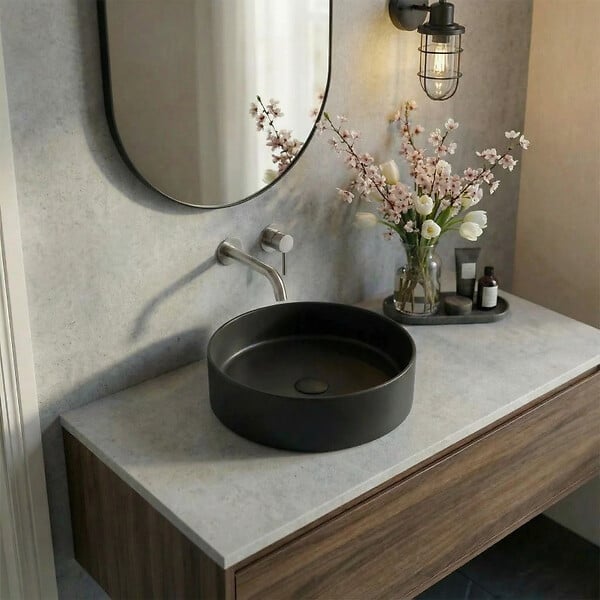 CERAMIA - Ceramia Vasque à poser ronde 36 cm hauteur 12,5 cm sans trop-plein noir mat PixL (CEPX3636BKM) - large