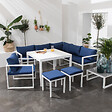 HAPPY GARDEN - Salon de jardin modulable IBIZA en tissu bleu 7 places - aluminium blanc - vignette