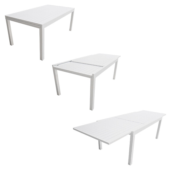 HAPPY GARDEN - Salon de jardin VENEZIA extensible 180/300 en aluminium 10 places - blanc - large
