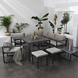 HAPPY GARDEN - Salon de jardin modulable IBIZA en tissu gris 7 places - aluminium anthracite - vignette