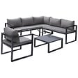 HAPPY GARDEN - Salon de jardin modulable IBIZA en tissu gris 7 places - aluminium anthracite - vignette