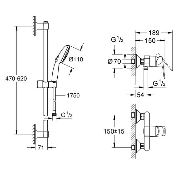 GROHE - Mitigeur douche Bauloop monocommande et douchette Grohe Vitalio Start - large