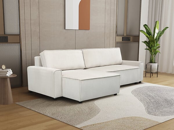 HABITAT ET JARDIN - Canapé d'angle convertible et reversible en velours côtelé "Montaigne" - 3 places  - Beige - large