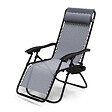 VOUNOT - Chaise longue inclinable en textilene avec porte gobelet et portable gris - vignette