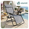 VOUNOT - Chaise longue inclinable en textilene avec porte gobelet et portable gris - vignette