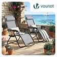 VOUNOT - Chaise longue inclinable en textilene avec porte gobelet et portable gris Lot de 2 - vignette