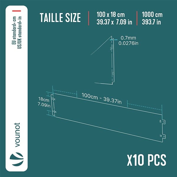 VOUNOT - Lot de 10 Bordure de jardin en métal galvanisé flexible 100x18cm - large