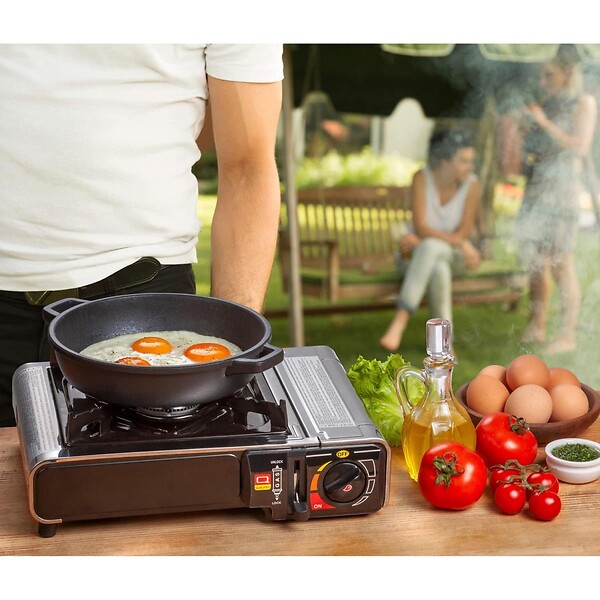 KEMPER - Réchaud à gaz portable 2200W INOX + 4 cartouches de gaz + Malette de transport Cuisson Extérieure Camping Van Trek KEMPER - large
