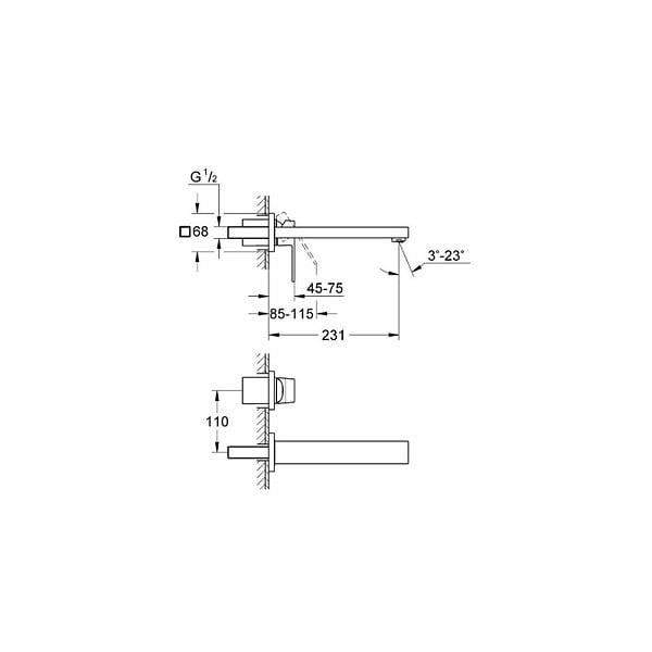 GROHE - Lot de 2 mitigeurs lavabo mural Eurocube M + corps encastré - large