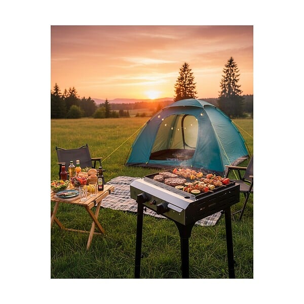 INTEC - Plancha à gaz 4800W modulable 3 Hauteurs 2 Bruleurs Allumage Piezo - Plaque de cuisson Céramique 42x36cm INTEC - large