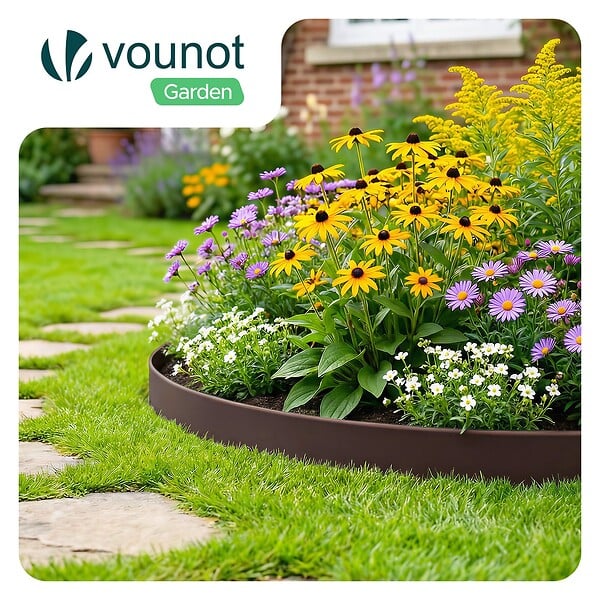 VOUNOT - Bordure de jardin plastique flexible 10m avec piquets Marron - large