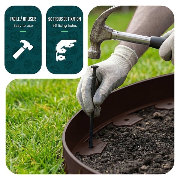 VOUNOT - Bordure de jardin plastique flexible 10m avec piquets Marron - large