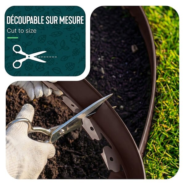 VOUNOT - Bordure de jardin plastique flexible 10m avec piquets Marron - large