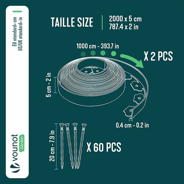 VOUNOT - Bordure de jardin plastique flexible 20m avec piquets Marron - large