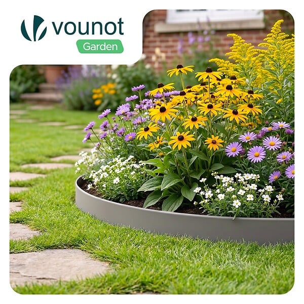 VOUNOT - Bordure de jardin plastique flexible 10m avec piquets gris - large