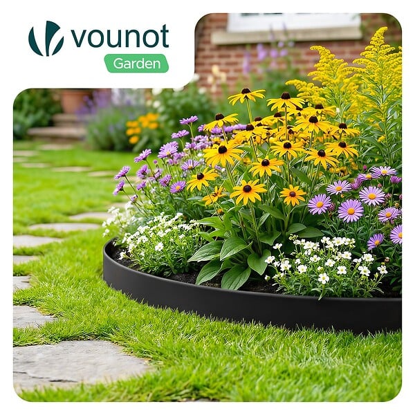 VOUNOT - Bordure de jardin plastique flexible 10m avec piquets noir - large