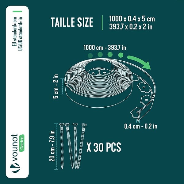 VOUNOT - Bordure de jardin plastique flexible 10m avec piquets noir - large