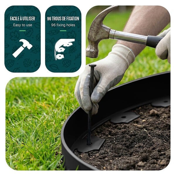 VOUNOT - Bordure de jardin plastique flexible 10m avec piquets noir - large