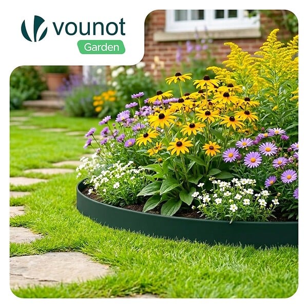 VOUNOT - Bordure de jardin plastique flexible 10m avec piquets vert - large