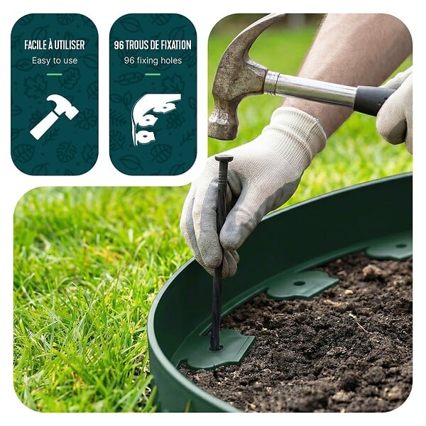 VOUNOT - Bordure de jardin plastique flexible 10m avec piquets vert - large